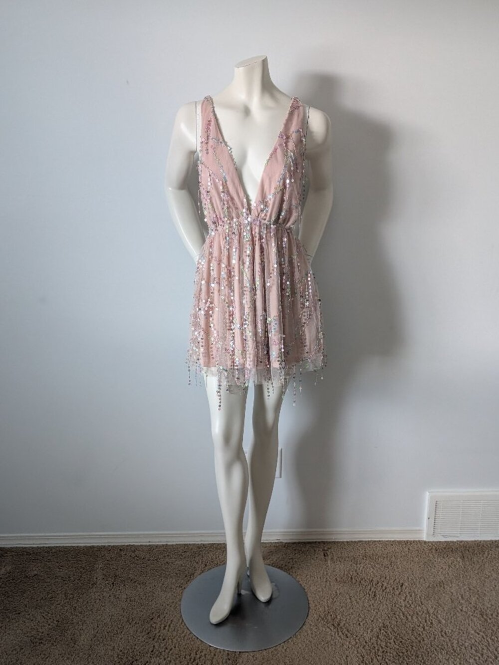 One and Only Collective - Blush Pink Sequin Mini Dress - Size L - NWT
